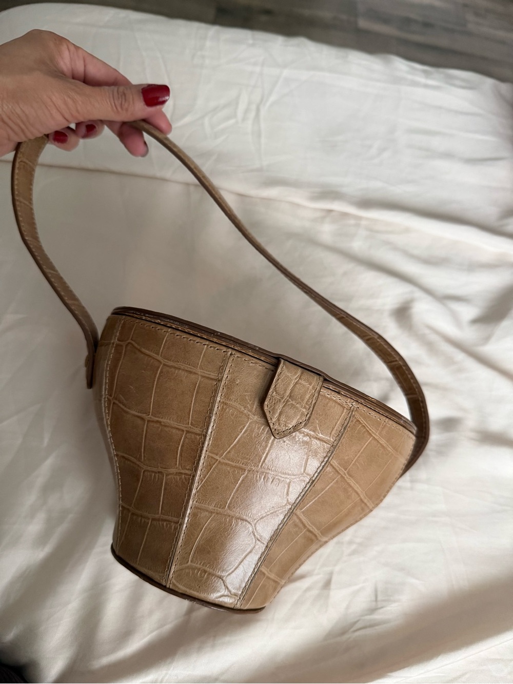 Tan Croc-Embossed Shoulder Bag
